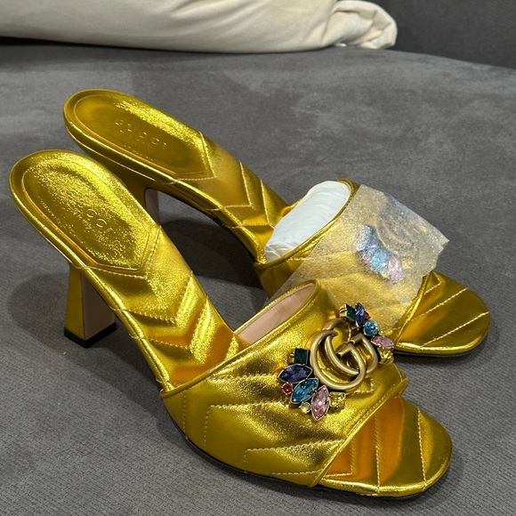 Gucci Double G Crystal Leather Slide Sandal - Picture 12 of 12